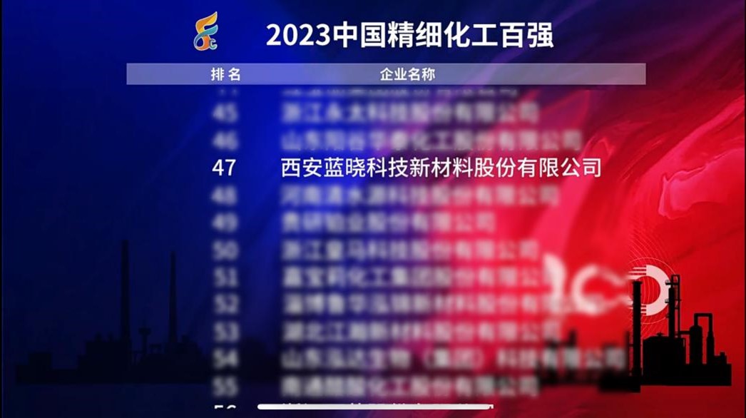 熱烈祝賀藍曉科技連續六年躋身“中國精細化工百強” 熱烈祝賀藍曉科技連續六年躋身“中國精細化工百強”